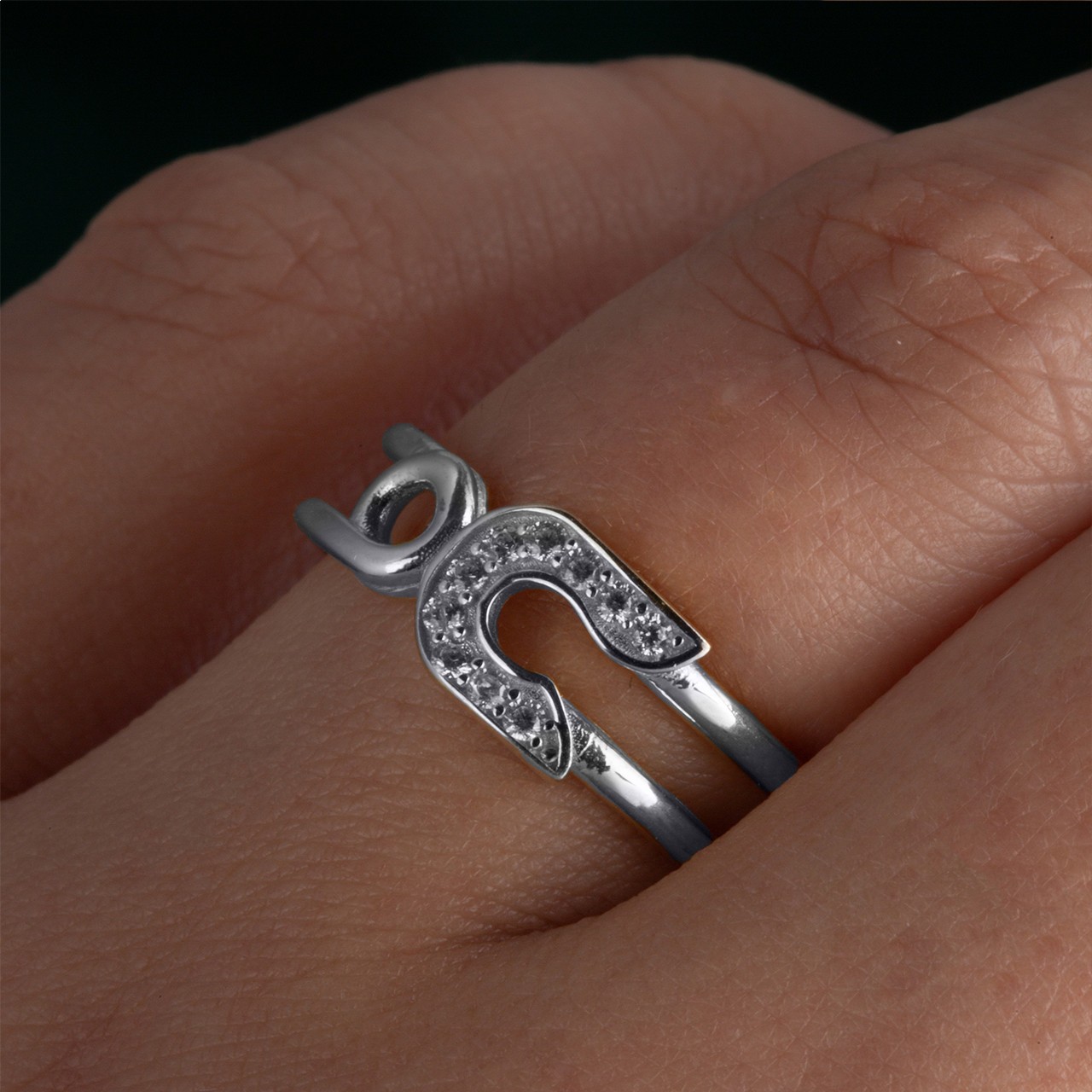 .925 Sterling Silver Cubic Zirconia Safety Pin Band Ring