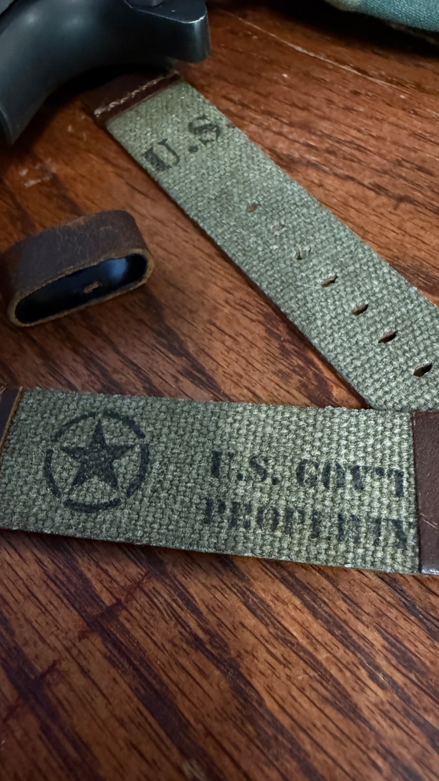 Custom Watch Strap US Military Olive Drab Canvas Leather 20 mm