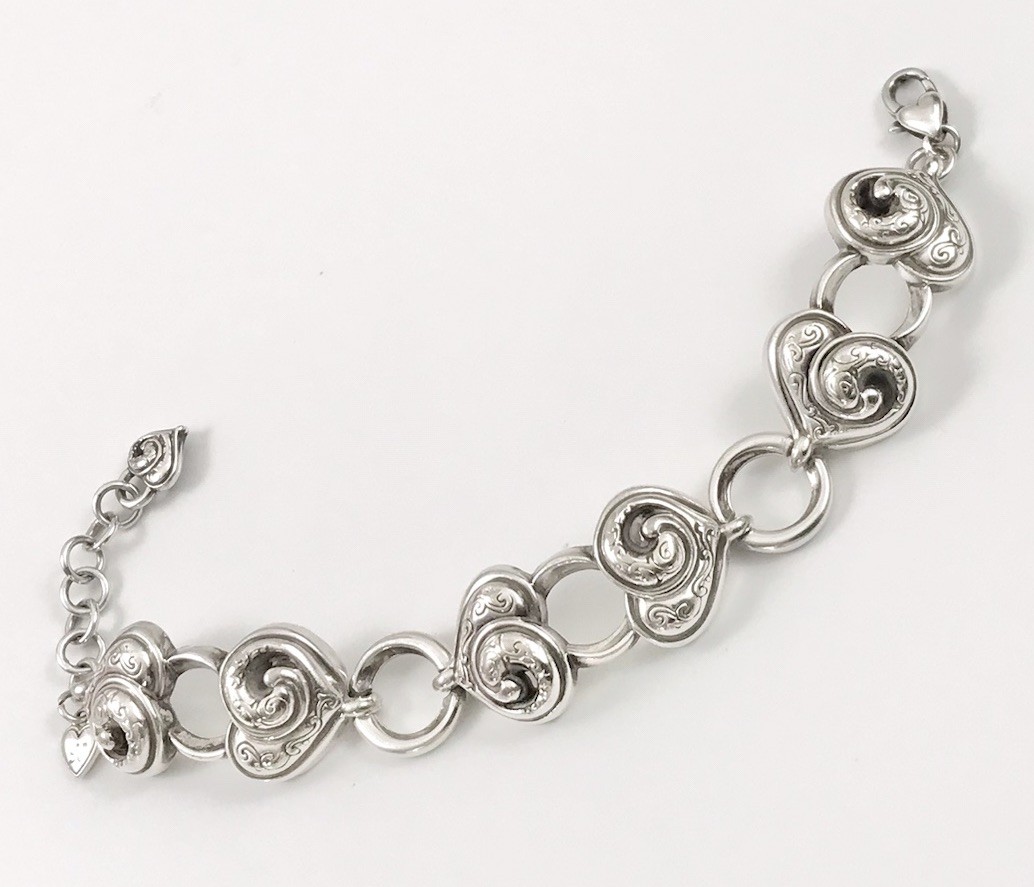 Brighton Puffy Heart Chunky Link Bracelet Silver Retired. #890