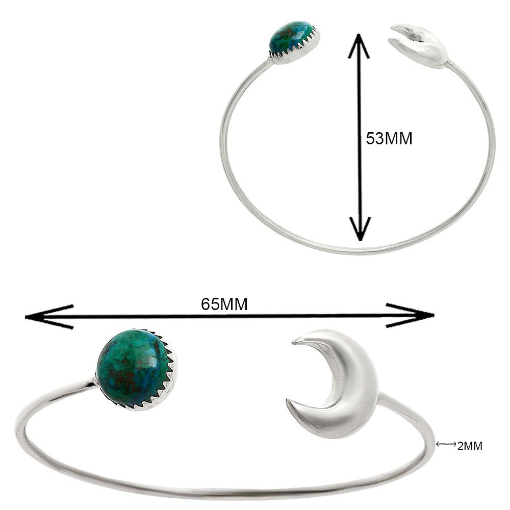 Premium Crescent Moon – Shattuckite 925 Silver Cuff Bangle Bracelet B-1046