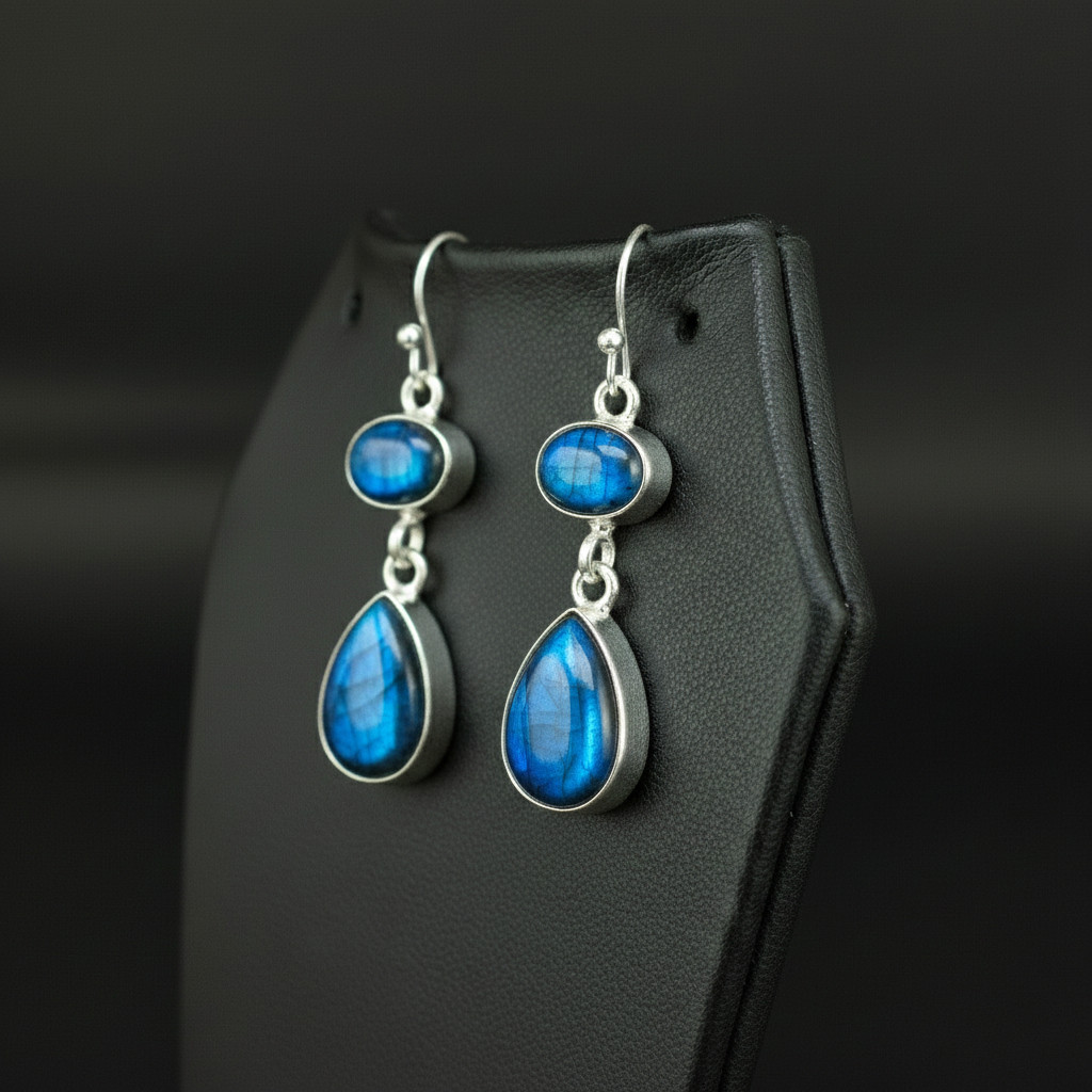 Labradorite Gemstone 925 sterling silver handmade Dangle Drop Earrings 1.90″