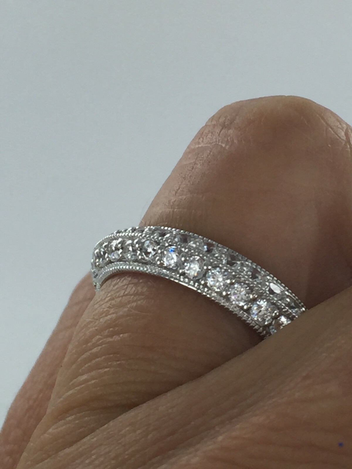 Gorgeous Domed Center Pave CZ Bead Detail 925 Silver Eternity Band Size 7