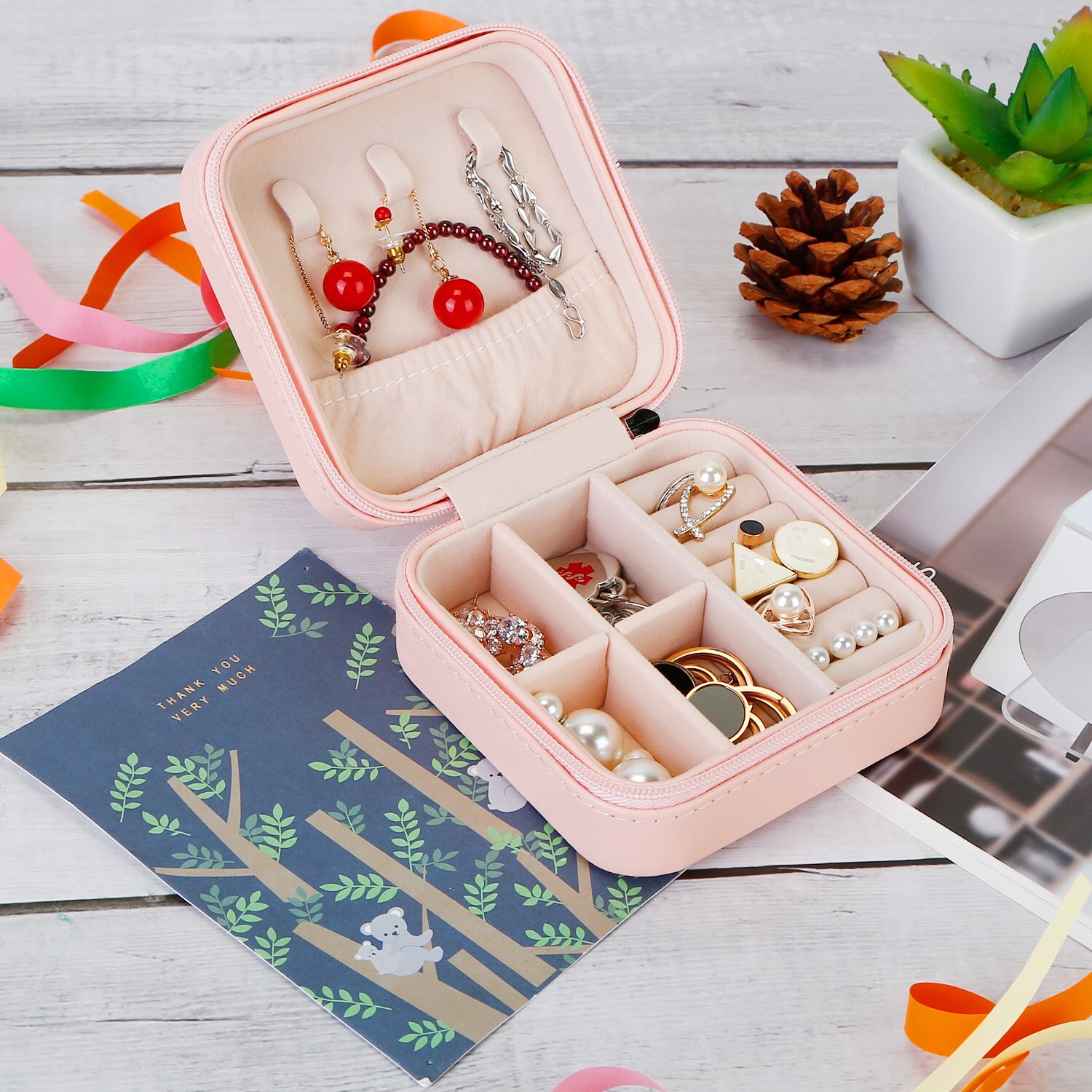 Mini Jewelry Storage Box Portable Ring Earring Necklace Case Storage Organizer