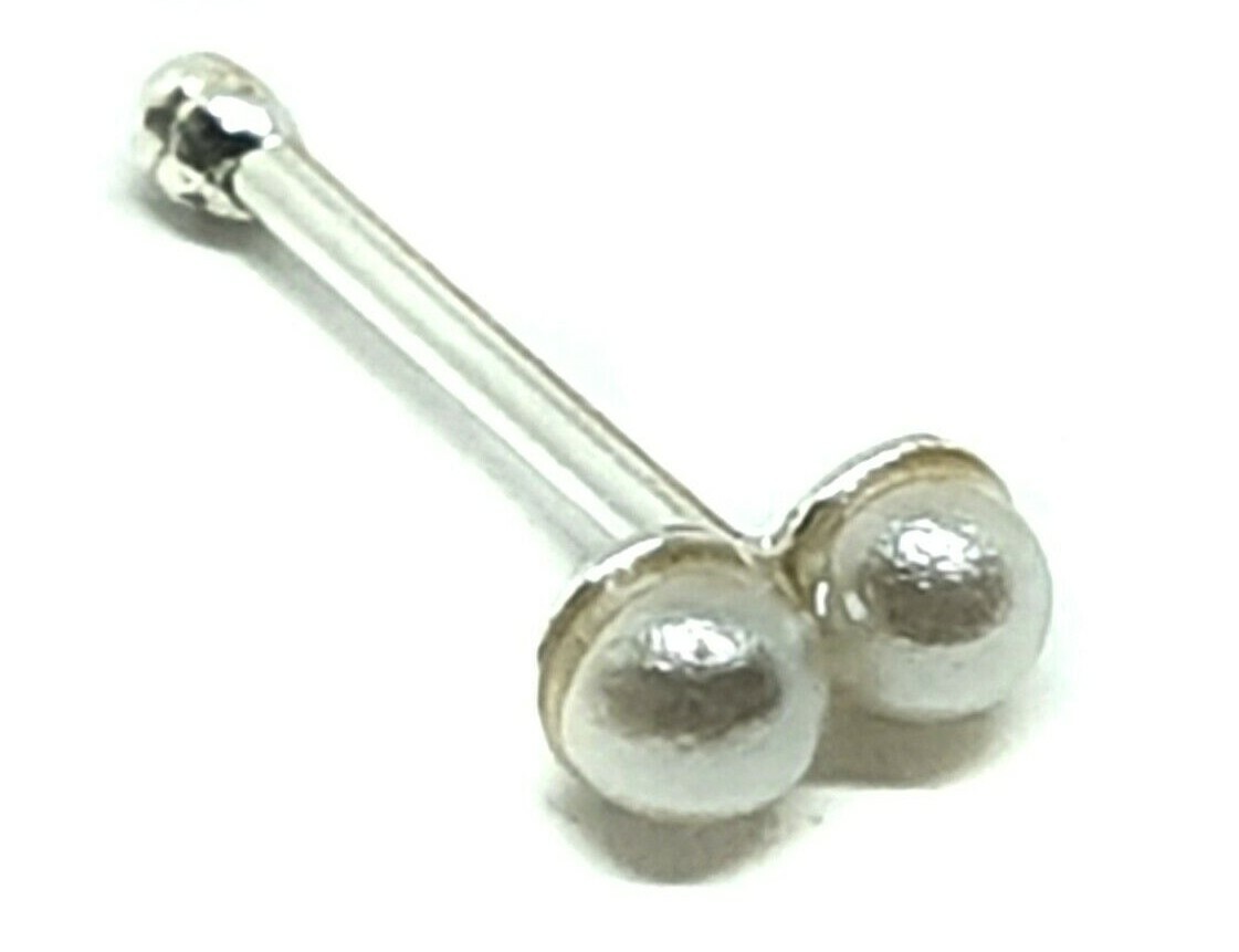 Pearl Nose Stud Double Cultured Twin Pearl 22g (0.6mm) 925 Silver Ball End