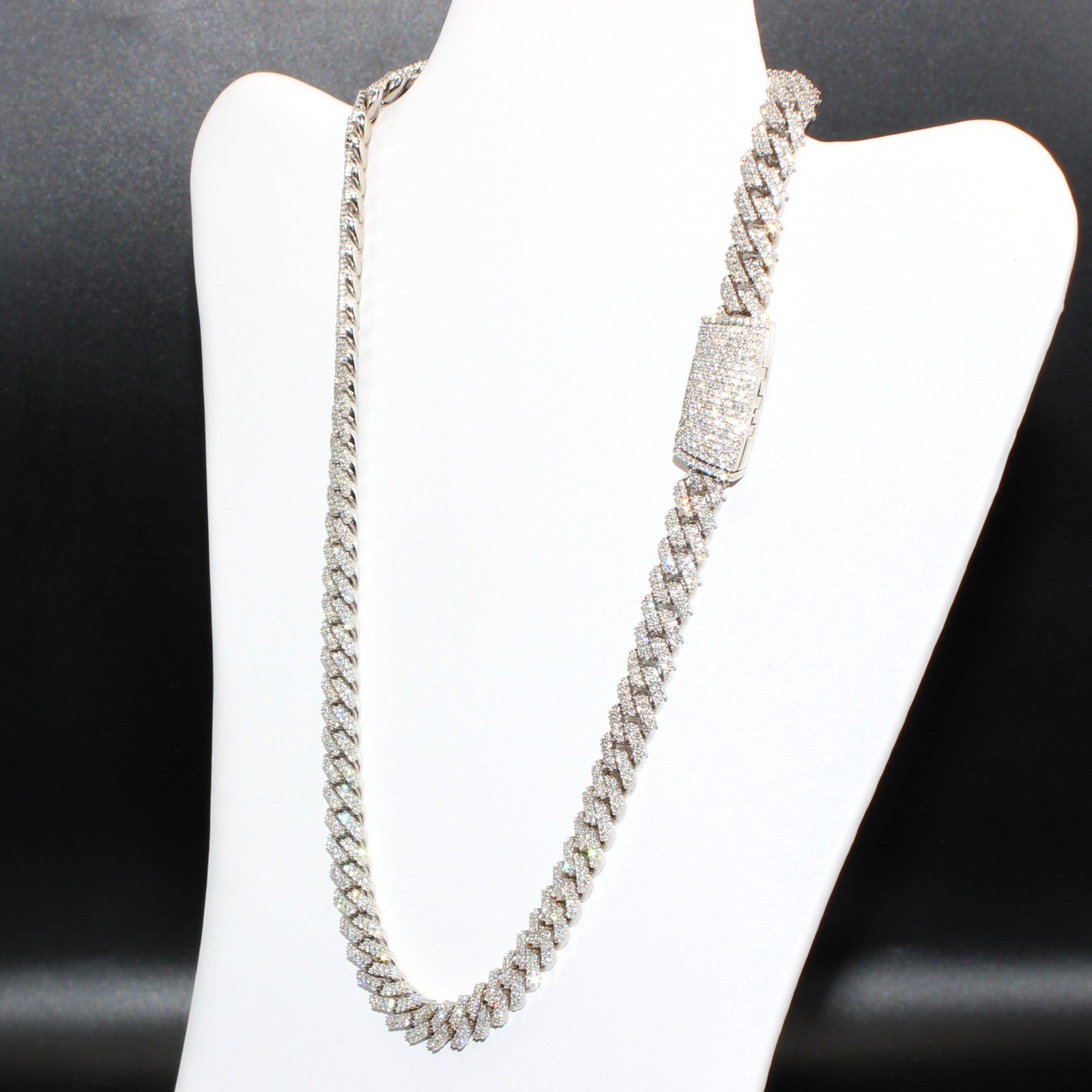 White Gold Cuban Link Chain 20” 10mm Approx. 20ct Real Diamond 129g Necklace