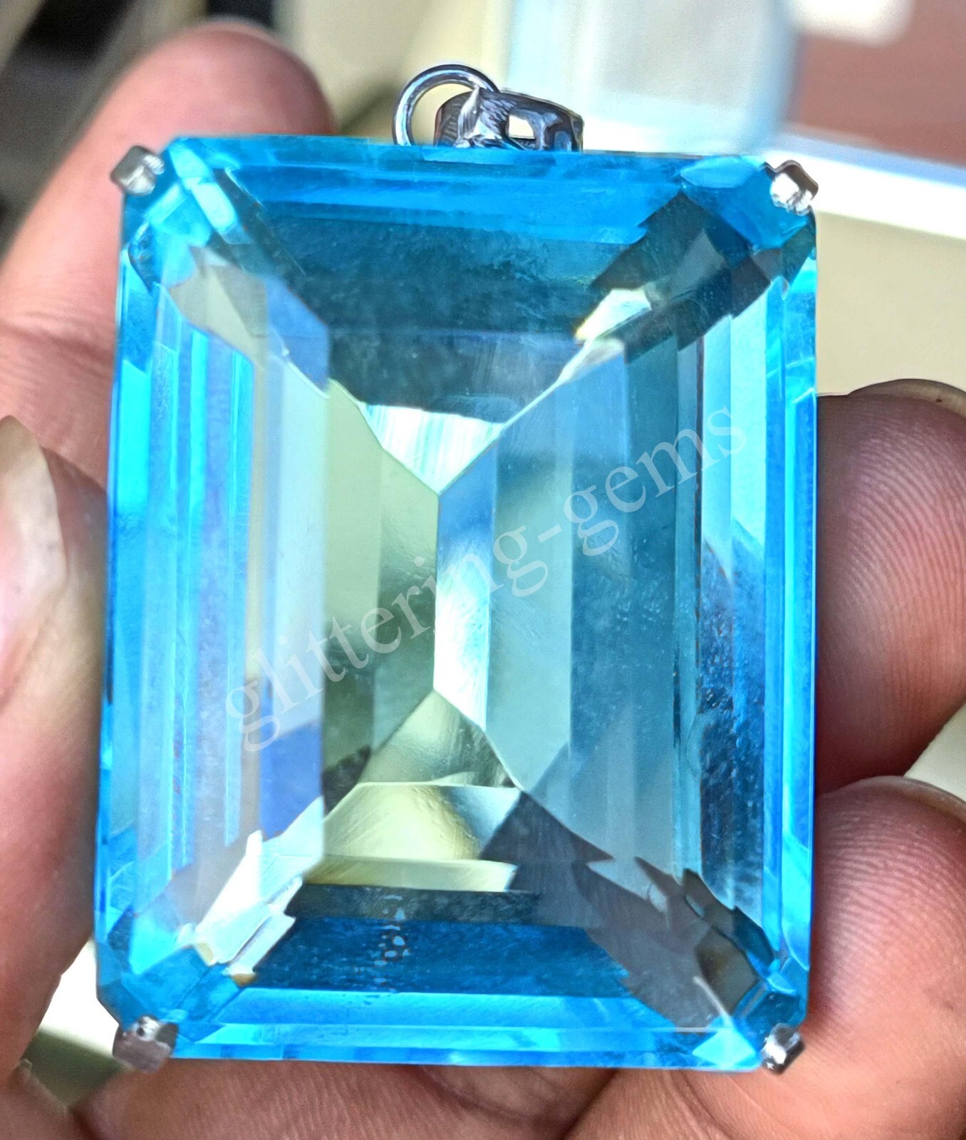 225.00 Ct Emerald Cut Natural Blue Aquamarine 925 Silver Pendant Loose Gems AJ21