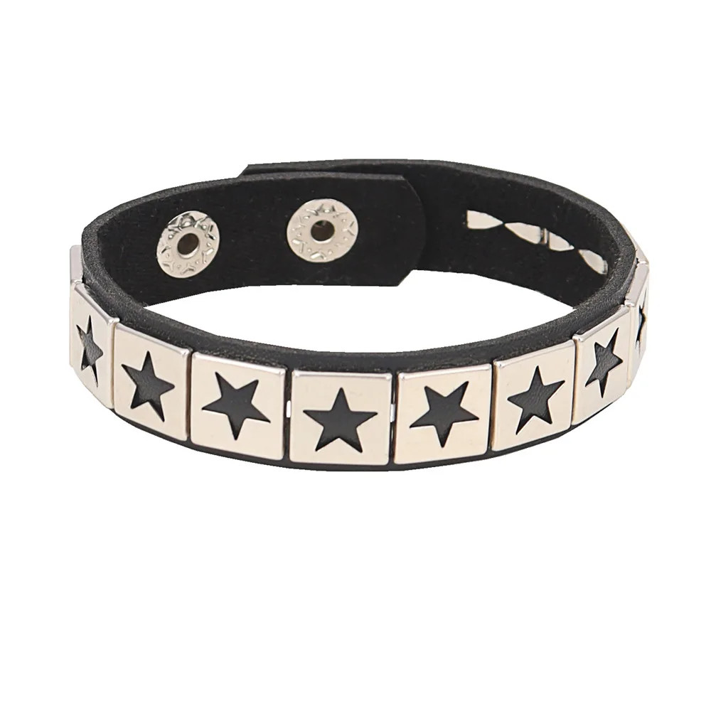 Punk Rivet Star PU Leather Bracelet for Women Men Hip Hop Gothic Dark Girl Rock
