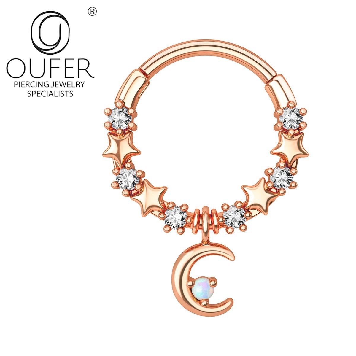 Zircon Opal Cartilage Hoop Earrings Septum Clicker Stainless 16G Piercing