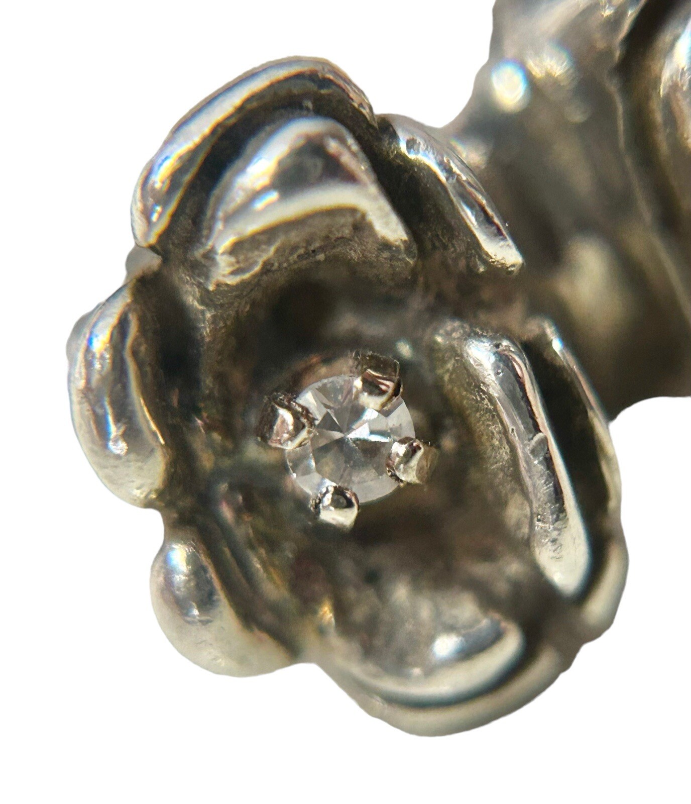 Sterling Brutalist Freeform Mod Flower Diamond Ring Sz 6.25 Scandinavian Style
