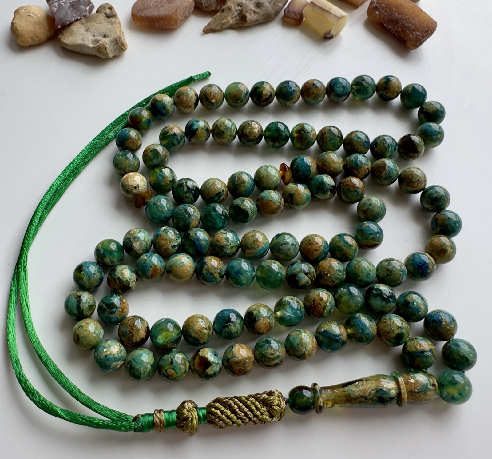 Baltic Amber 40g. Islamic Prayer Rosary Colored Round 99 Beads Tasbih Pressed