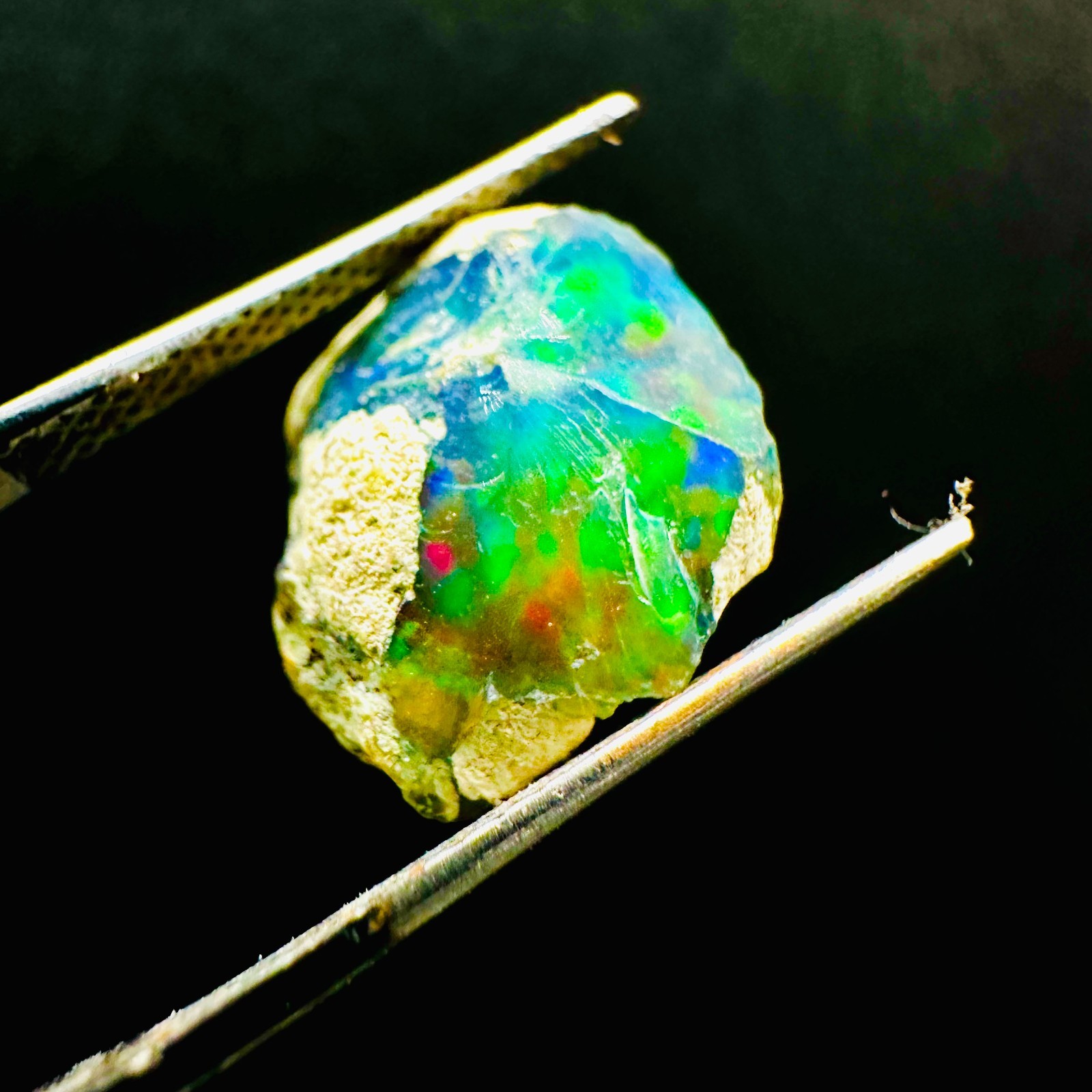 Natural Ethiopian Welo Black Opal Rough, Vibrant Rainbow Opal Fire 4ct 15x12MM