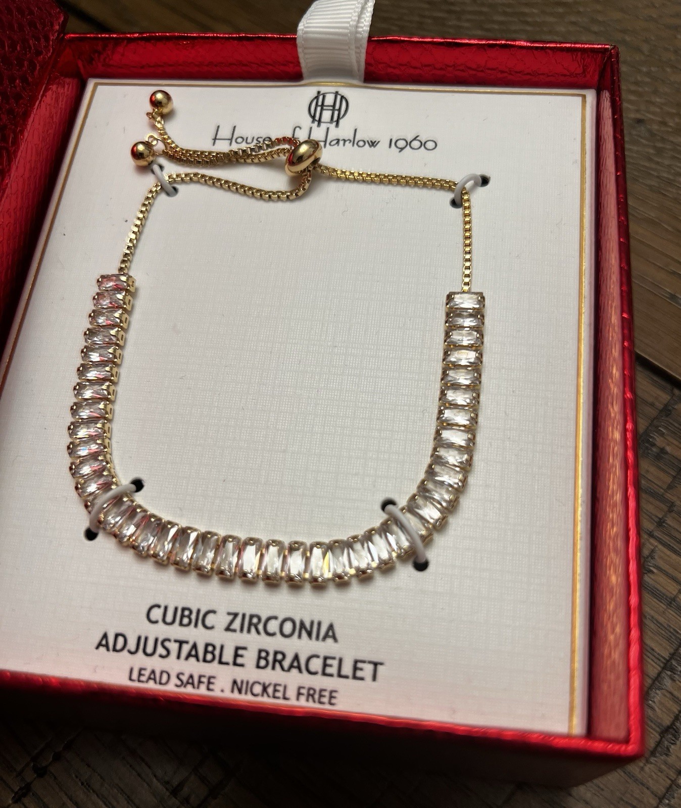 House of Harlow 1960 Gold Crystal Adjustable Bracelet Lead and Nickel Free New