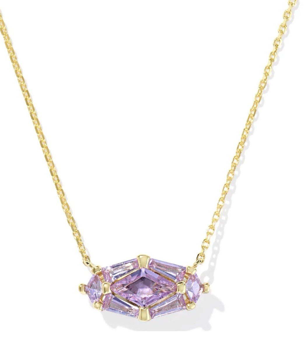 Kendra Scott Purple Crystal Bar Pendant Necklace in Gold