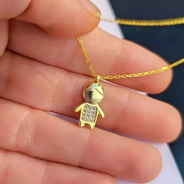 2.00ct Round Cut Lab Created Diamond Boy Children Pendant 14K Yellow Gold Plated