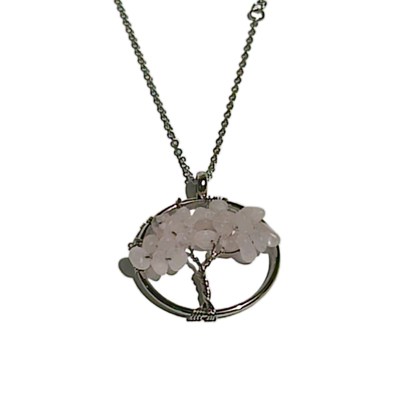 Rose Quartz Tree of Life Pendant Necklace Wire Wrapped Crystal Jewelry