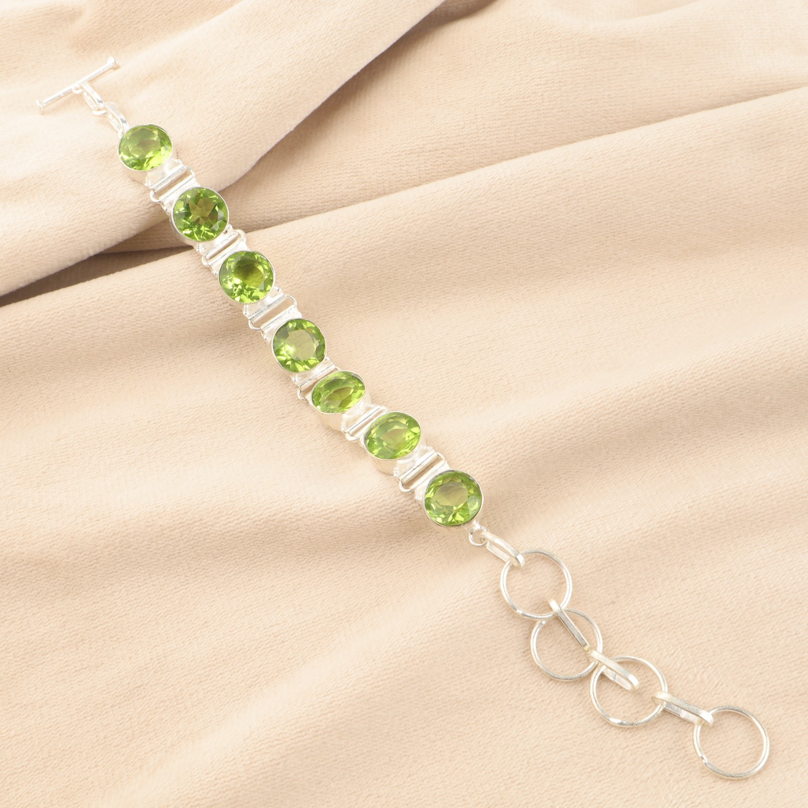 Peridot Gemstone 925 Sterling Silver Jewelry Handmade Bracelet 9″ Gift For Women