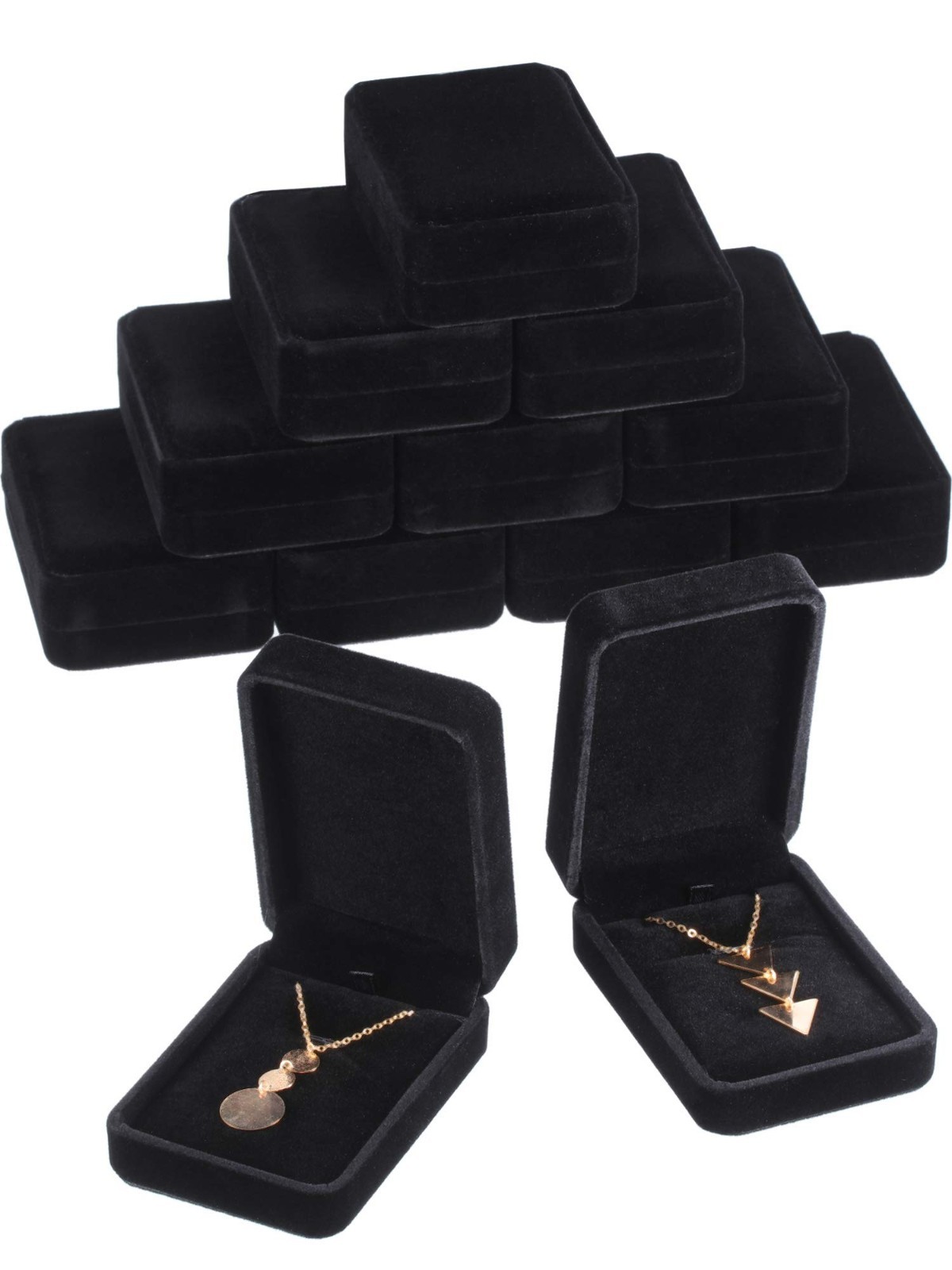 12 Velvet Necklace Gift Boxes – Black Jewelry Pendant Storage Case for Weddings,