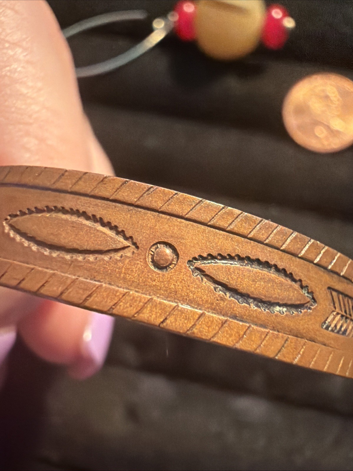 Navajo Fred Harvey Engraved Solid Copper Cuff bracelet Size 6 1/2