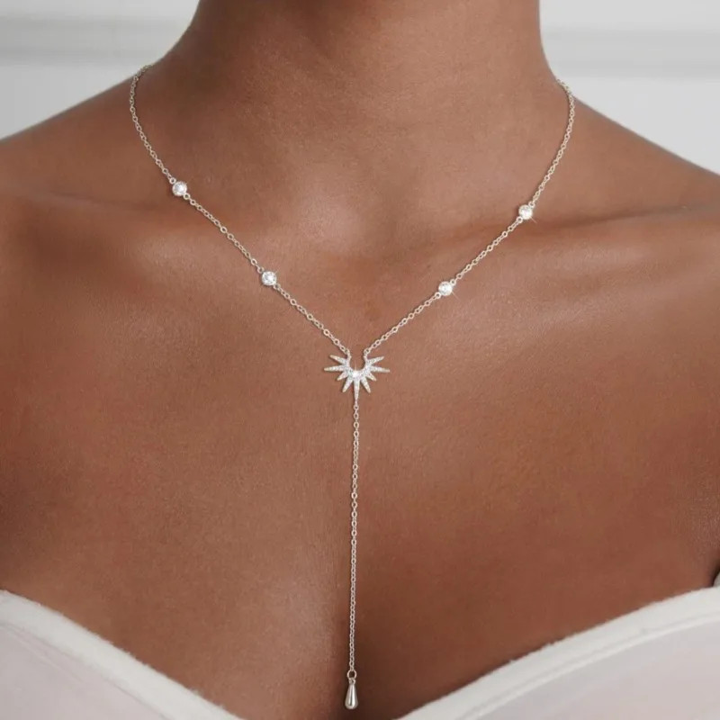 Luxury Y-Shaped Stainless Steel Pendant Necklace For Women Girls Fashion Cubic Z