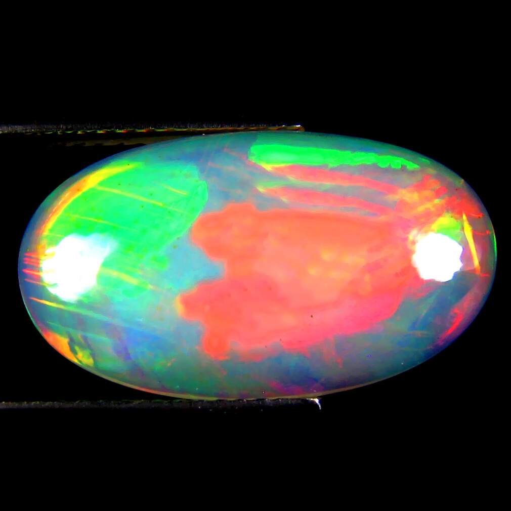 7.21 ct Five-star Oval Cabochon (20 x 11 mm) Flashing Multicolor Rainbow Opal