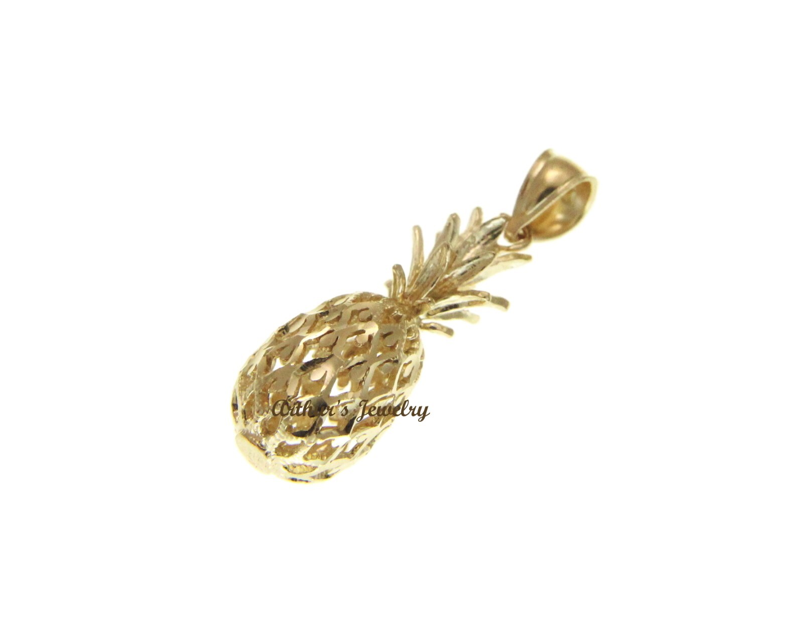SOLID 14K YELLOW GOLD HAWAIIAN DIAMOND CUT 3D PINEAPPLE CHARM PENDANT 9.2MM