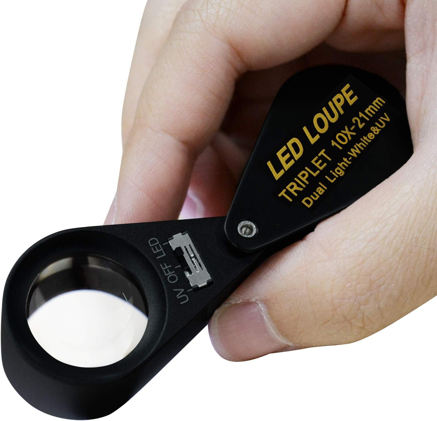 10x Magnifier Jewelry Loupe LED UV 21mm Triplet Lens Optical Glass Pocket Gem…