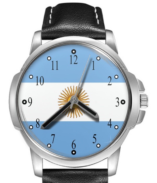 Flag Of Argentina Collectable Leather Strap Big Dial Gift Wrist Watch