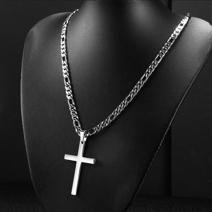 LARGE 2″ CROSS pendant 925 STERLING SILVER 4 MM ITALIAN 24″ chain necklace men