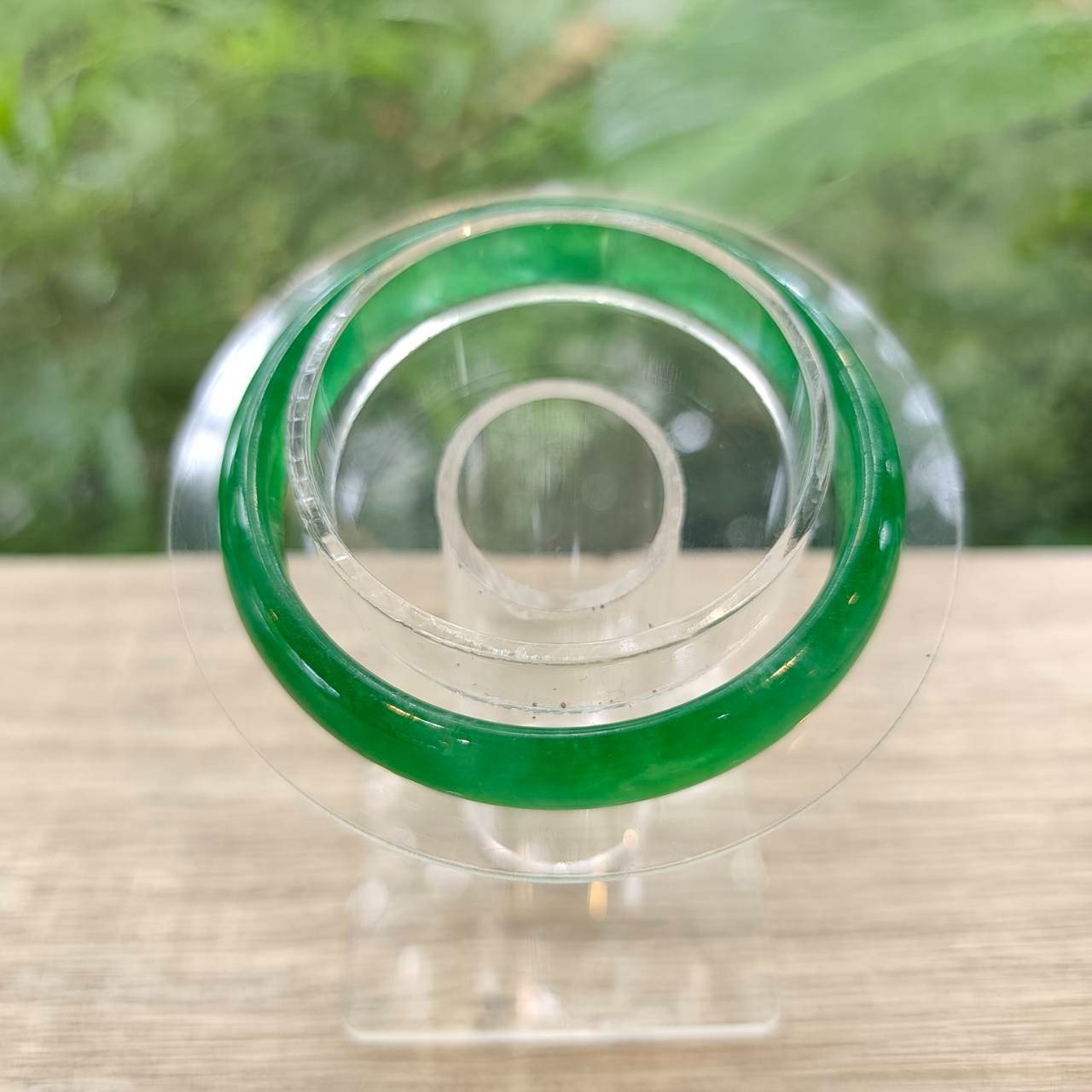 Authentic Burmese Jade Bangle: Flat Belly Type Green Small Size 53.7 mm