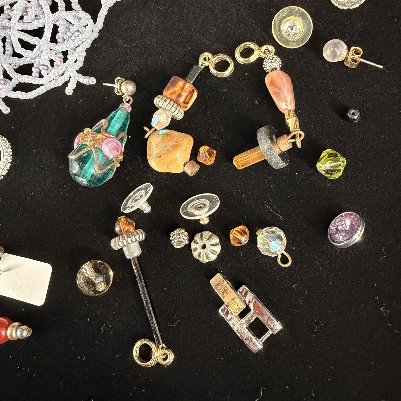 Vintage Jewelry Repair Craft Lot Beads Buttons Findings Earrings 114g
