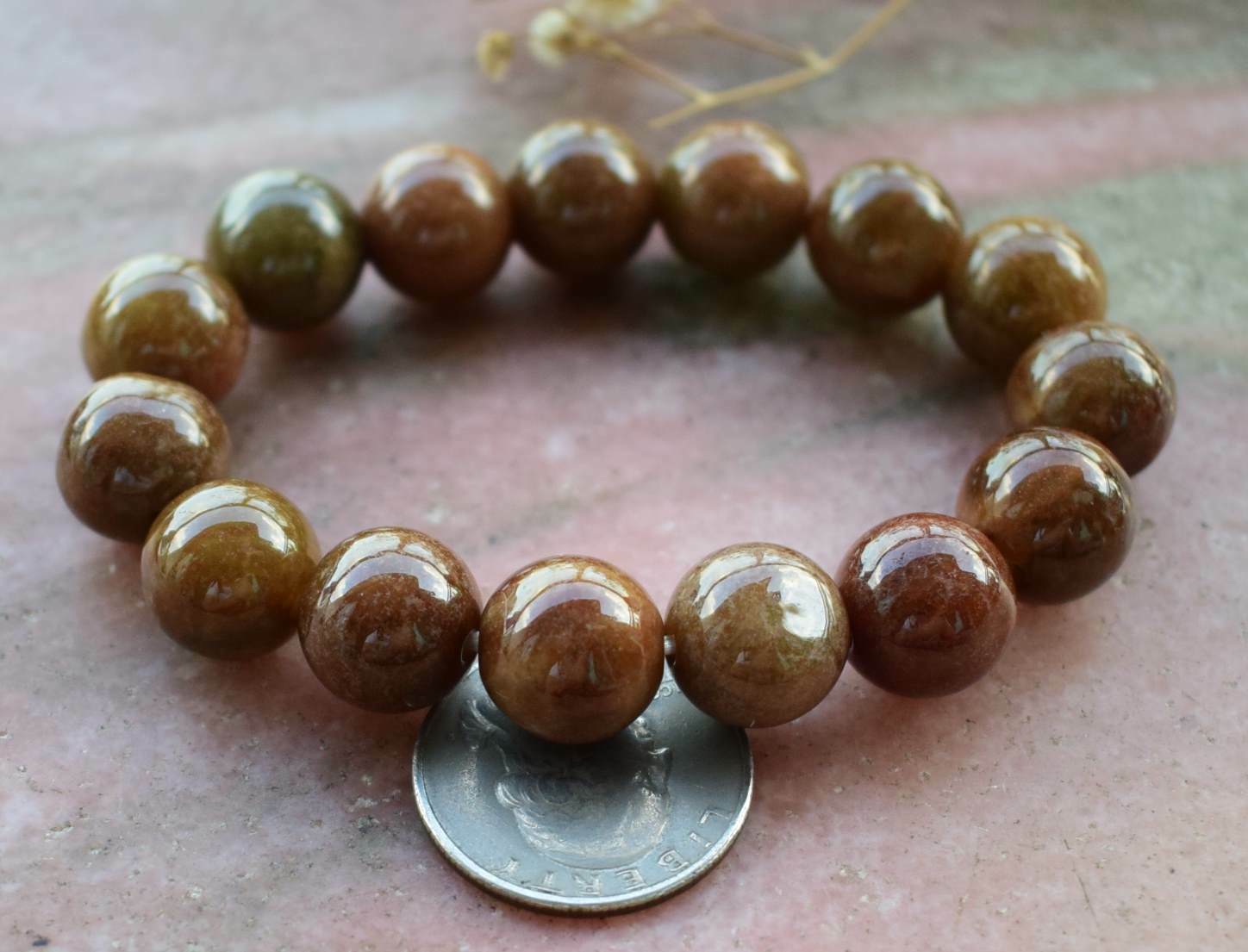 Certified13.5mm Brown Red Natural A JADE Jadeite Beads Bangle Bracelet 手链