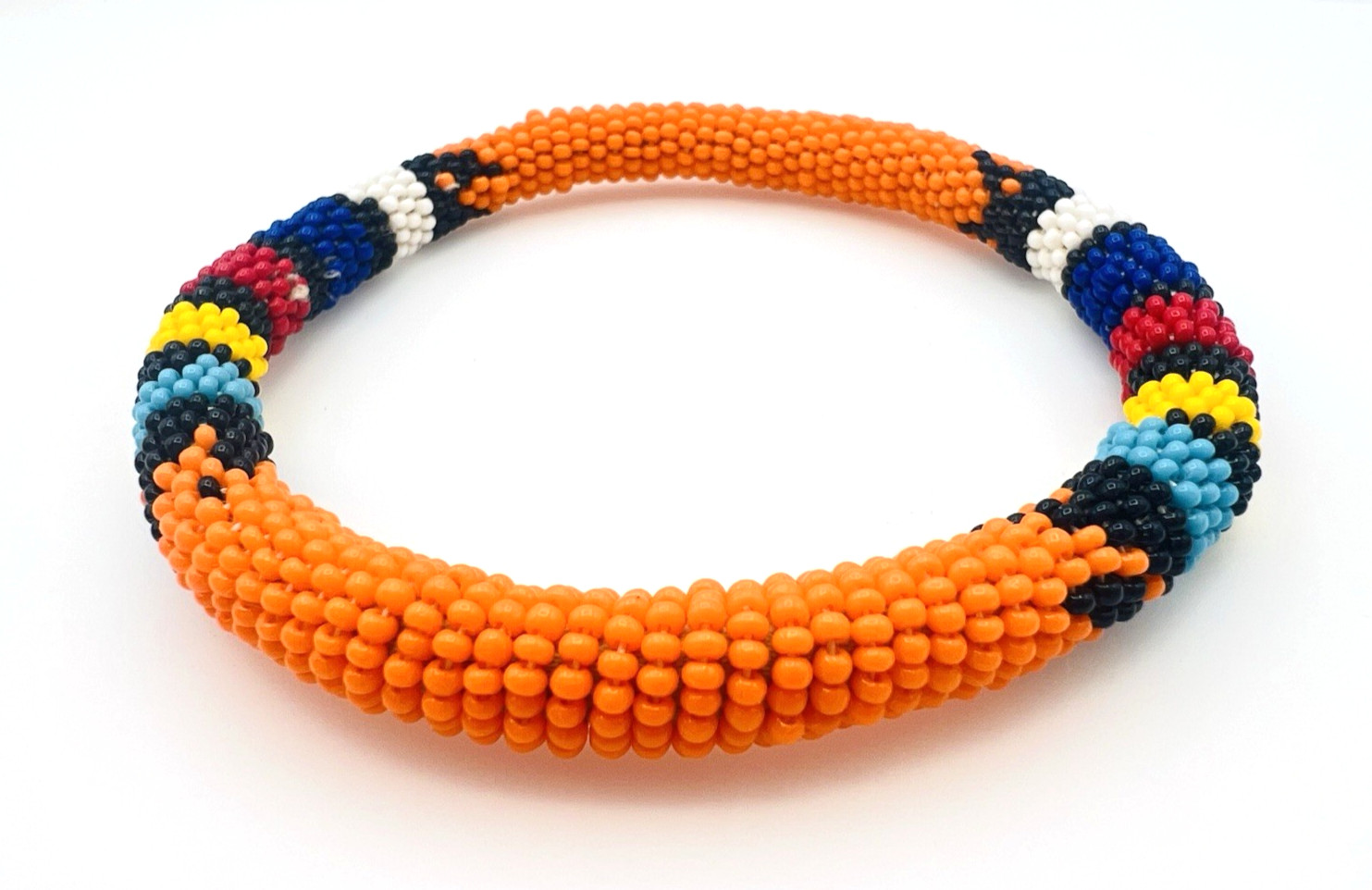 Two Unisex Handcrafted African Seed Bead Bangle Bracelets 2.8 in