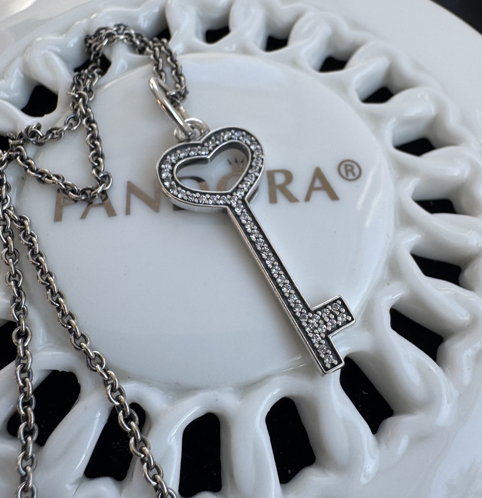 Authentic Pandora Unlock My Heart Key Chain Necklace #390369CZ-90 cm / 35.4 in