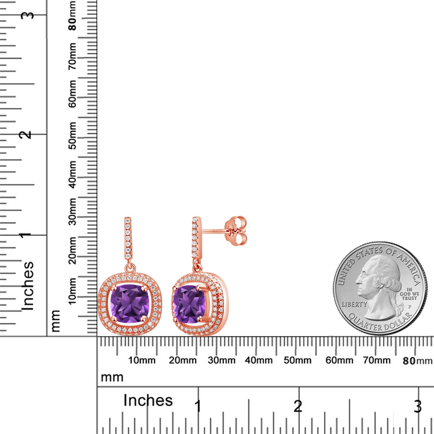 18K Rose Gold Plated Silver 8MM Cushion Gemstone Birthstone and White