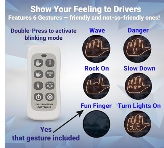 WaveOn Fun Finger Car Light with Remote – Ultra LED Display – 6 Gestures