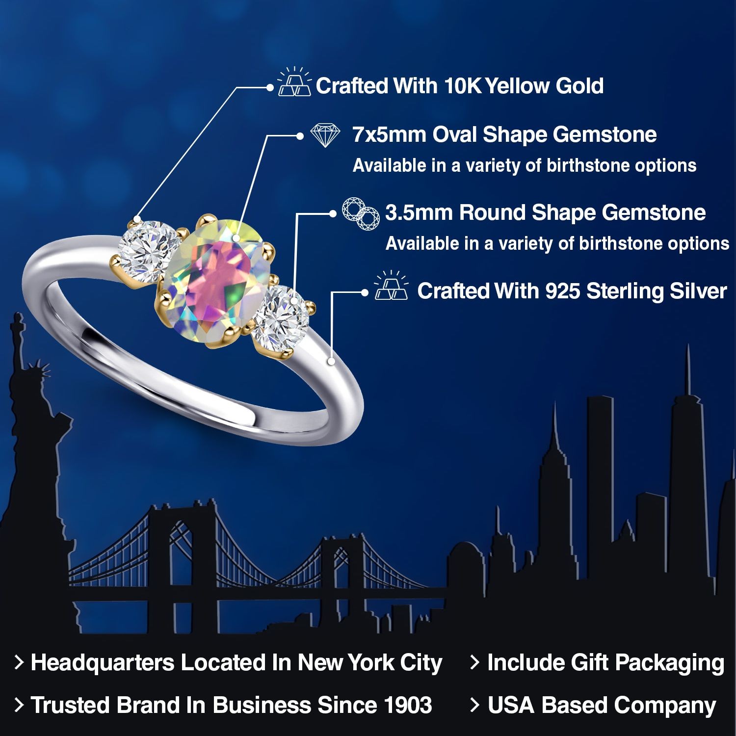 925 Silver and 10K Yellow Gold Mercury Mist Mystic Topaz and Lab Grown Diamond