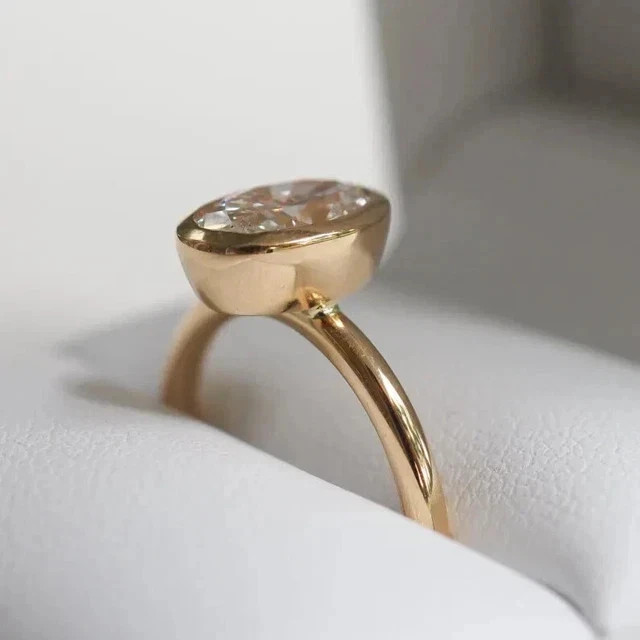 2Ct Oval Cut Lab-Created Diamond Bezel Set Wedding Ring 14k Yellow Gold Plated