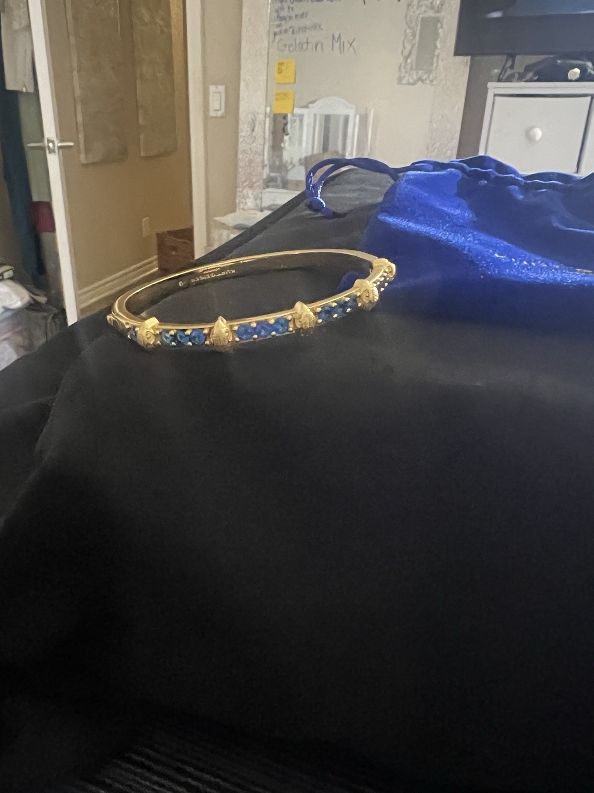 KURT GEIGER LONDON Eagle & Blue Rhinestone Detail Gold Bangle Bracelet