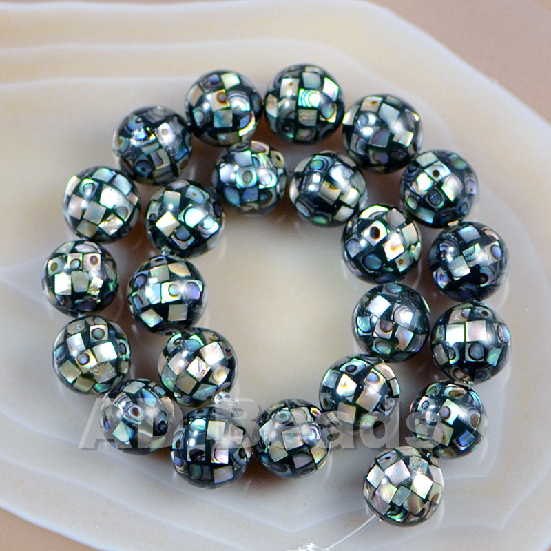 Natual Abalone Shell Mosaic Ball Round Gemstone Loose beads 8mm 10mm 12mm 14mm