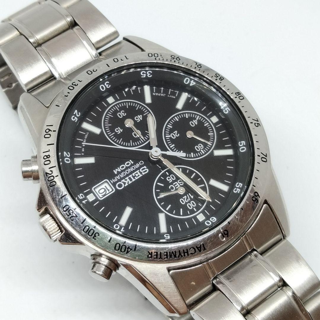 Seiko Mens Watch Chronograph 100m 10Bar 7T92-0DW0 Quartz Analog Very Good Japan