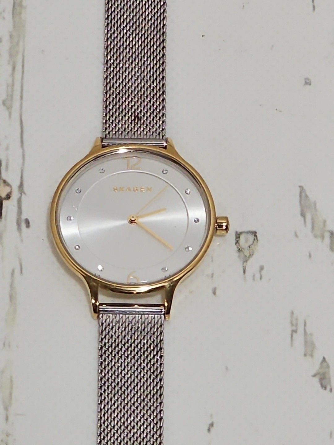 SKAGEN Anita Women Watch Gold Tone Stainless SKW2340 Silver Gemmed Dial