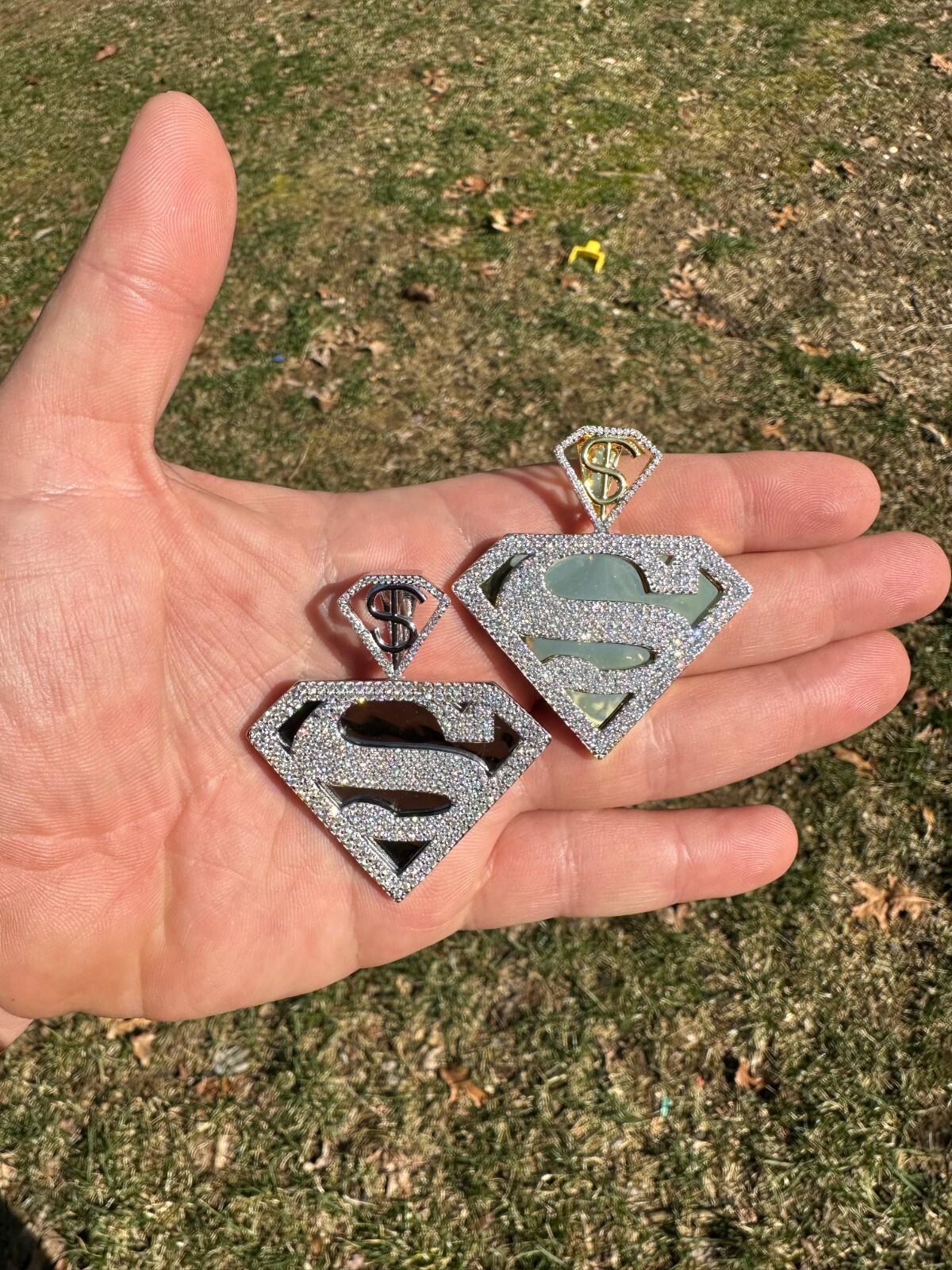 MOISSANITE Real 925 Silver/Gold Plated Iced SUPERMAN Superhero Pendant Necklace