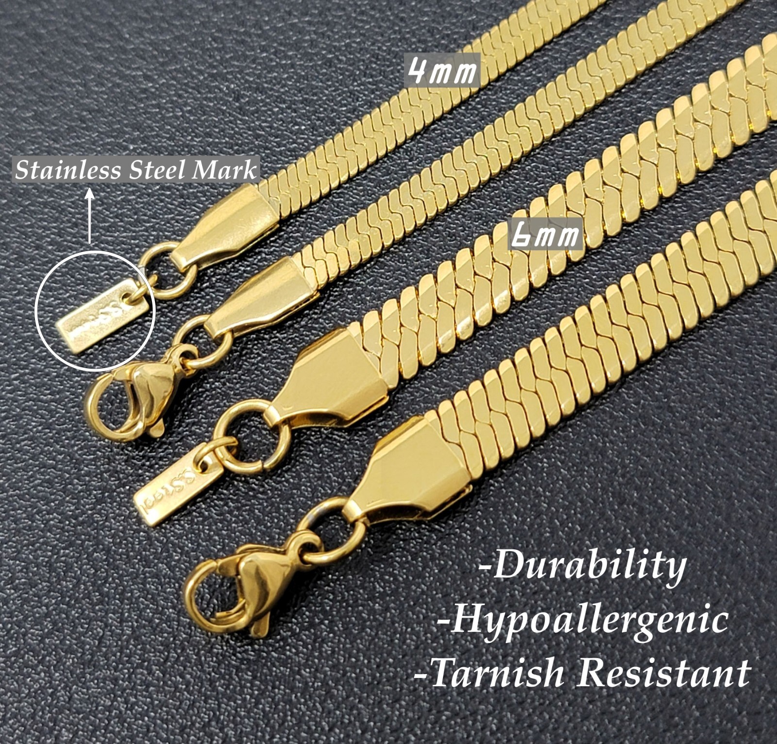 Wholesale Bulk 316L Stainless Steel Herringbone Chain 4mm, 6mm 14″-30″ Necklace