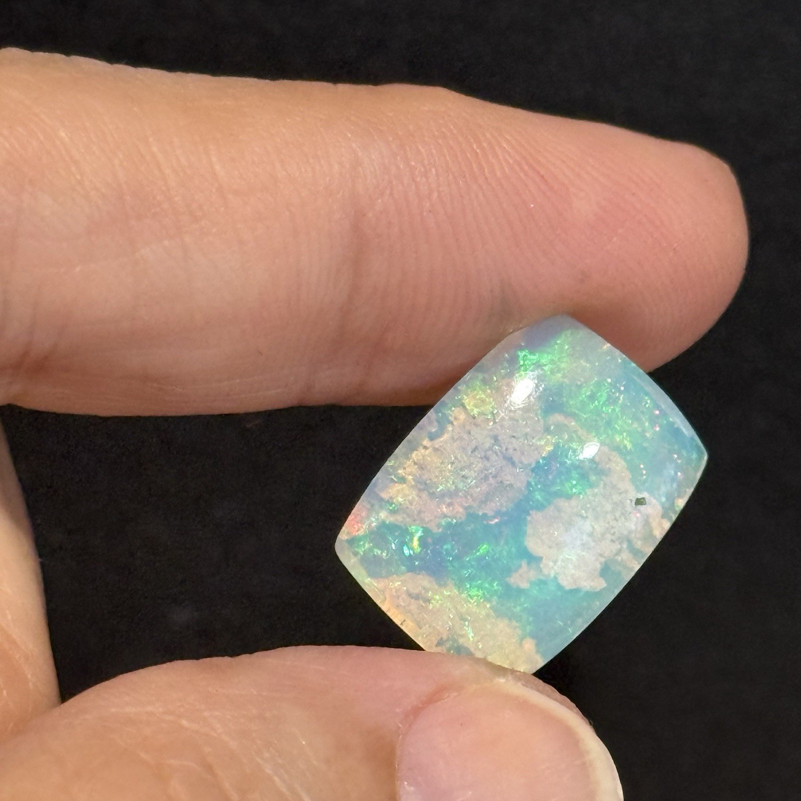 6.5ct 17.2×12.6×5.4mm Stardust Galaxy Ethiopian Welo Opal Cushion Cabochon Gem
