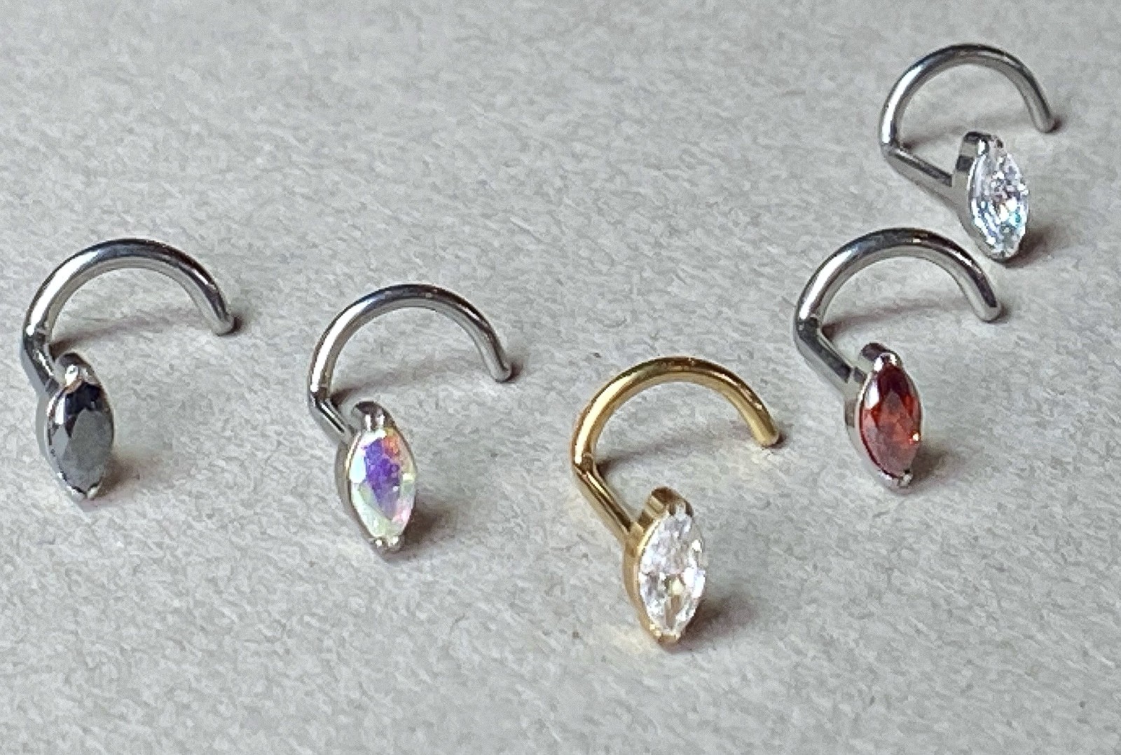 1pc Implant Grade Titanium Marquise Gem Nose Screw Ring 18g or 20g