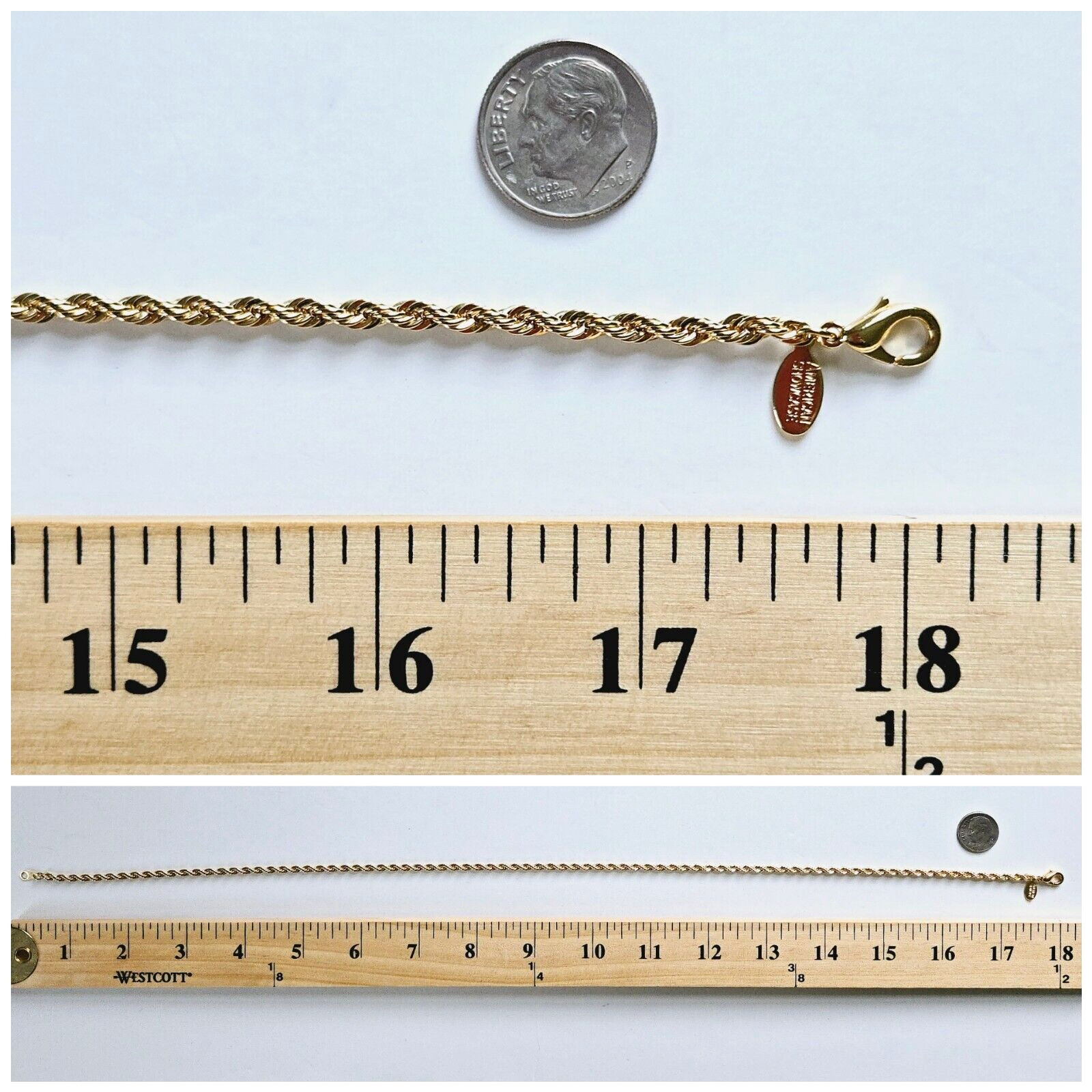Vintage American Showcase Gold Plated Rope Chain Retro Classic Necklace 18″x 4mm