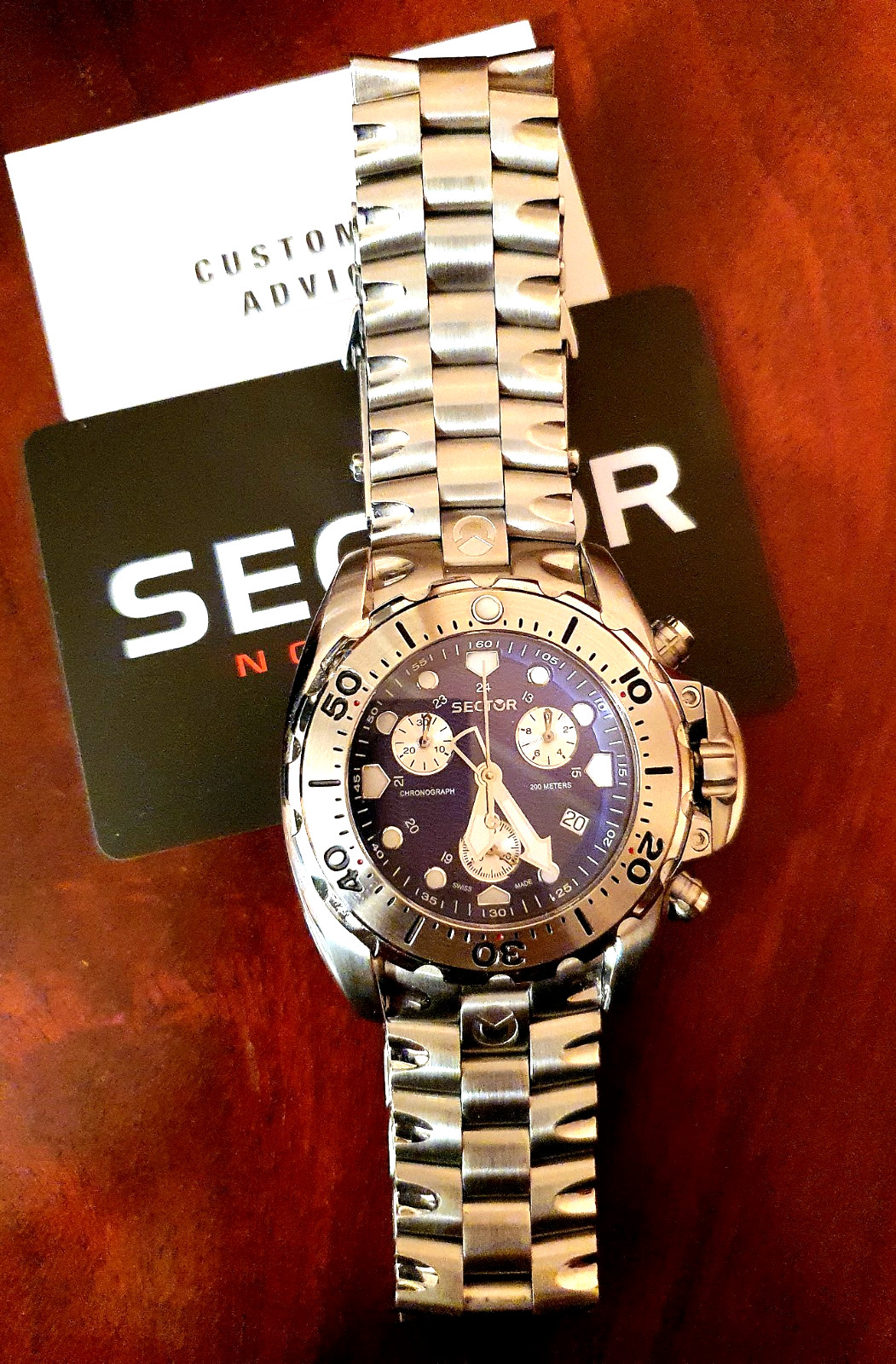 NEW Sector 600 Diver Chrono Blue Dial Watch Steel Sapphire WR 200M Swiss