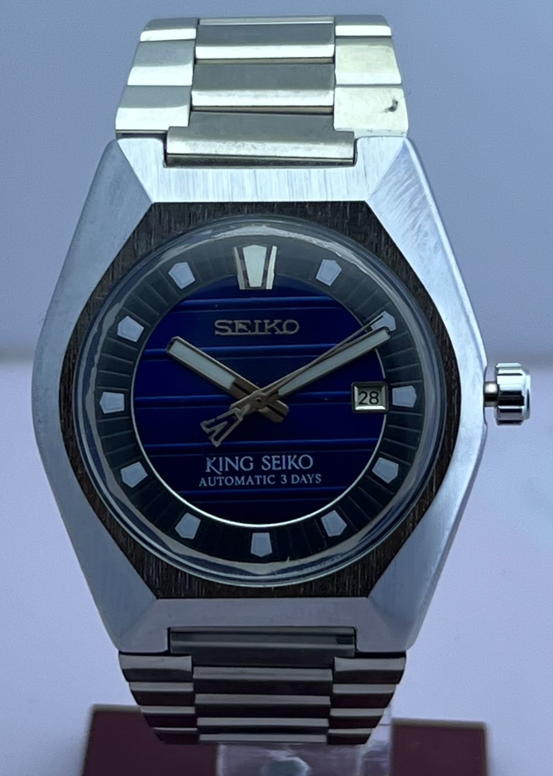 Refurbished King seiko Vanac Automatic Purple Dial Steel Bracelet Date Watch