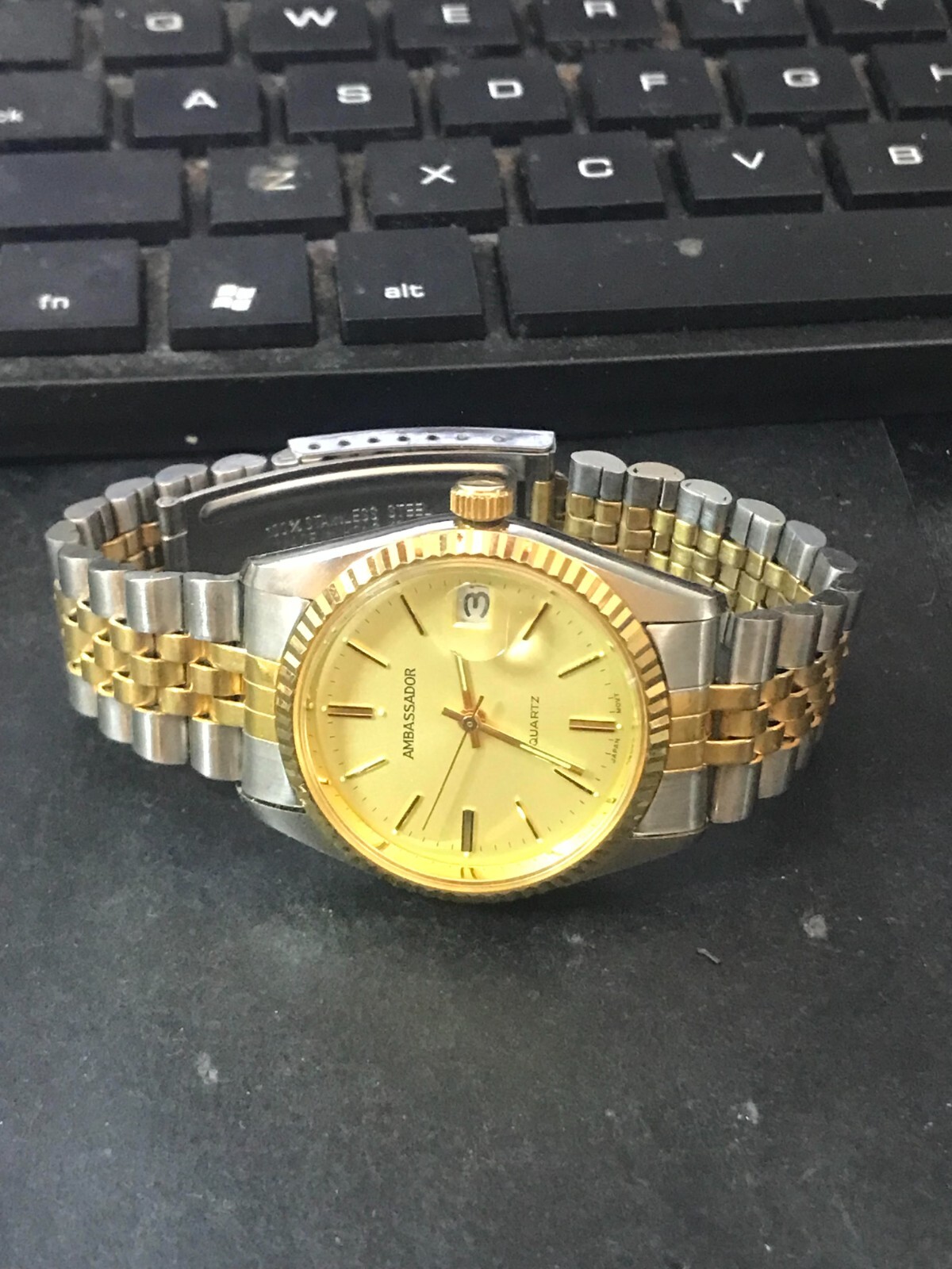 Ambassador 35mm 2 Tone Gold Dial President Date Quartz Men Watch, Run (Lot2342)