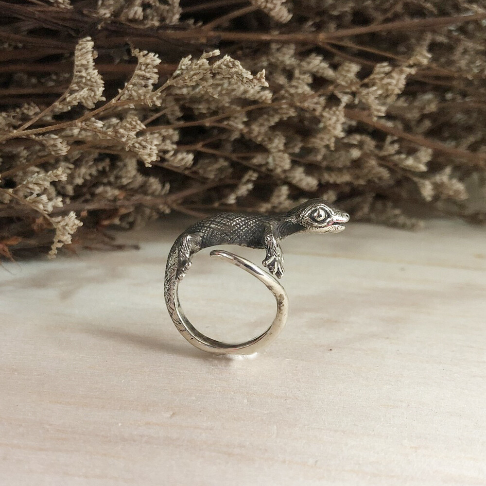 Gecko sterling silver ring cute animal woman gift lizard bugbear Boho Jewelry
